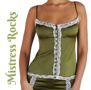 Mistress Rocks Camisole Womens Top Sz L Avocado Adj. Straps Button Front